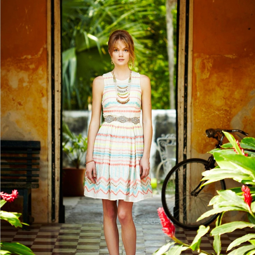 Anthropologie Plenty by Tracy Reese Sunglow Stripes Embroidered Dress